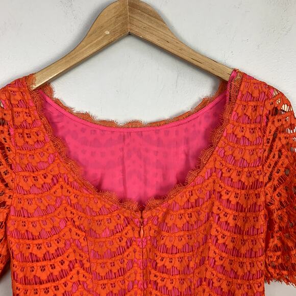 Boden Orange Pink Scalloped Lace Sheath Dress 4 4R S Small Scoop Back - Picture 6 of 10